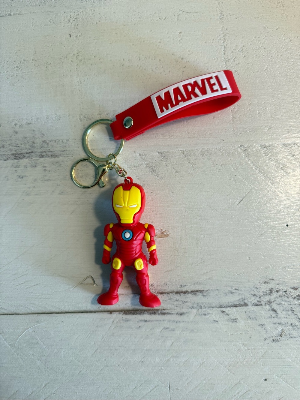 Tech Hero Keychain Figure Red Gold Armor Comic Style Key Ring